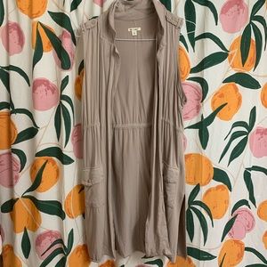 Beige Long Trench Vest